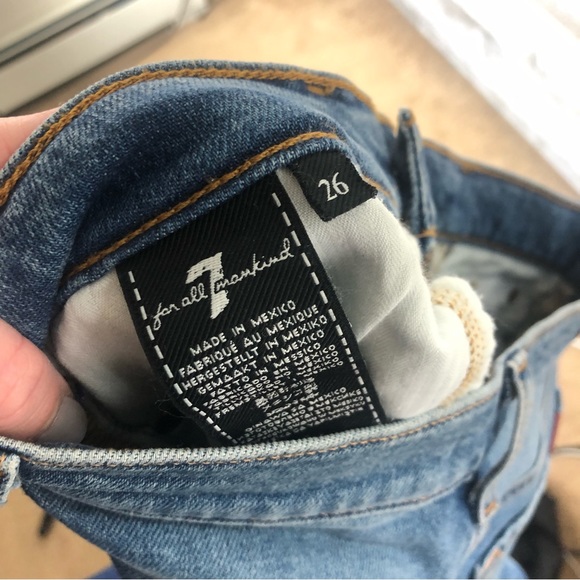 7 for all mankind high waisted raw hem distress light wash jeans - Picture 2 of 3